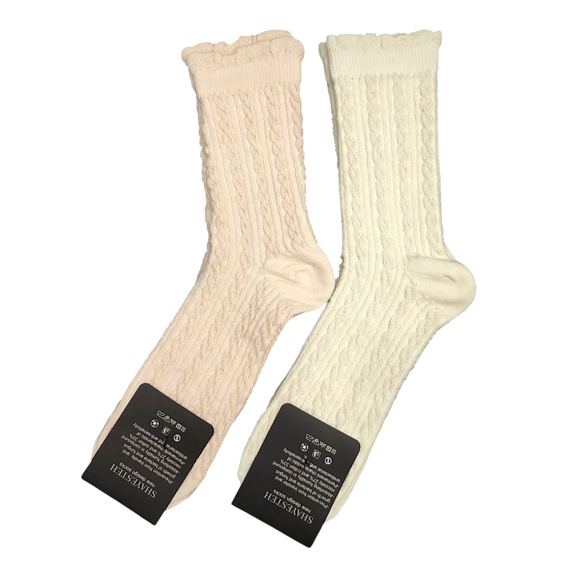 جوراب ساق بلند زنانه شایسته مدل لب چین دار کد 0208 بسته 2 عددی