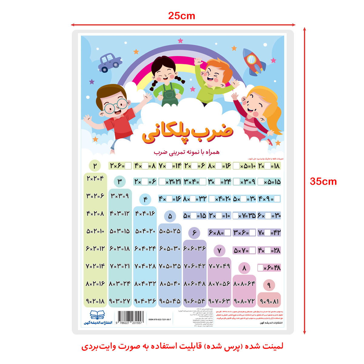 پوستر آموزشی انتشارات اندیشه کهن مدل جدول ضرب و ضرب پلکانی کد 35-25