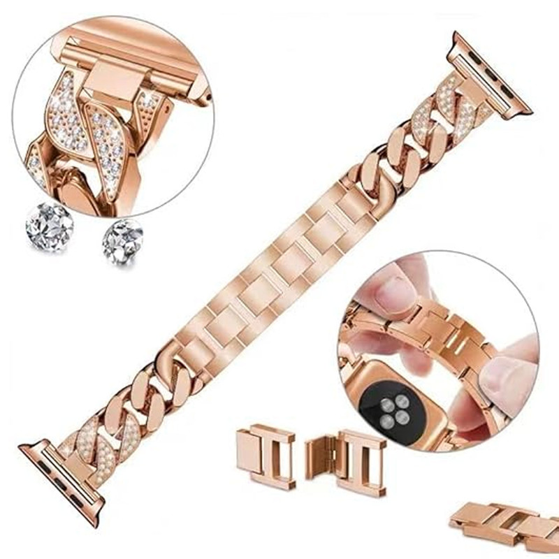 بند مسیر مدل Luxury Diamond Stainless  مناسب برای اپل واچ سری 1/2/3/4/5/6/7/8/9/SE/ULTRA/ULTRA 2 سایز 42/44/45/49 میلی متری