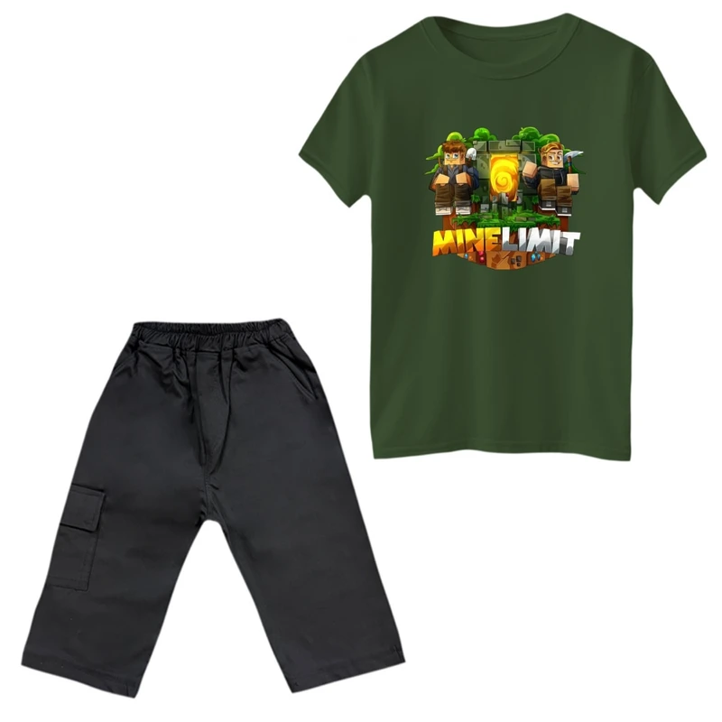 ست تی‌شرت و شلوارک پسرانه مدل ماینکرفت کد 15