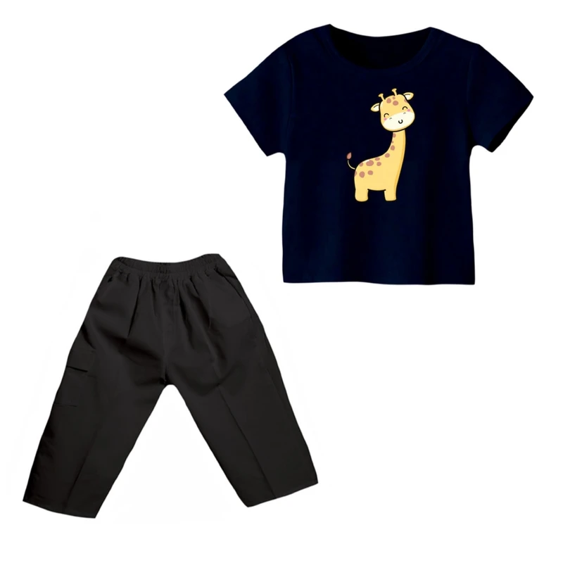 ست تی شرت و شلوارک دخترانه مدل زرافه کد ۵