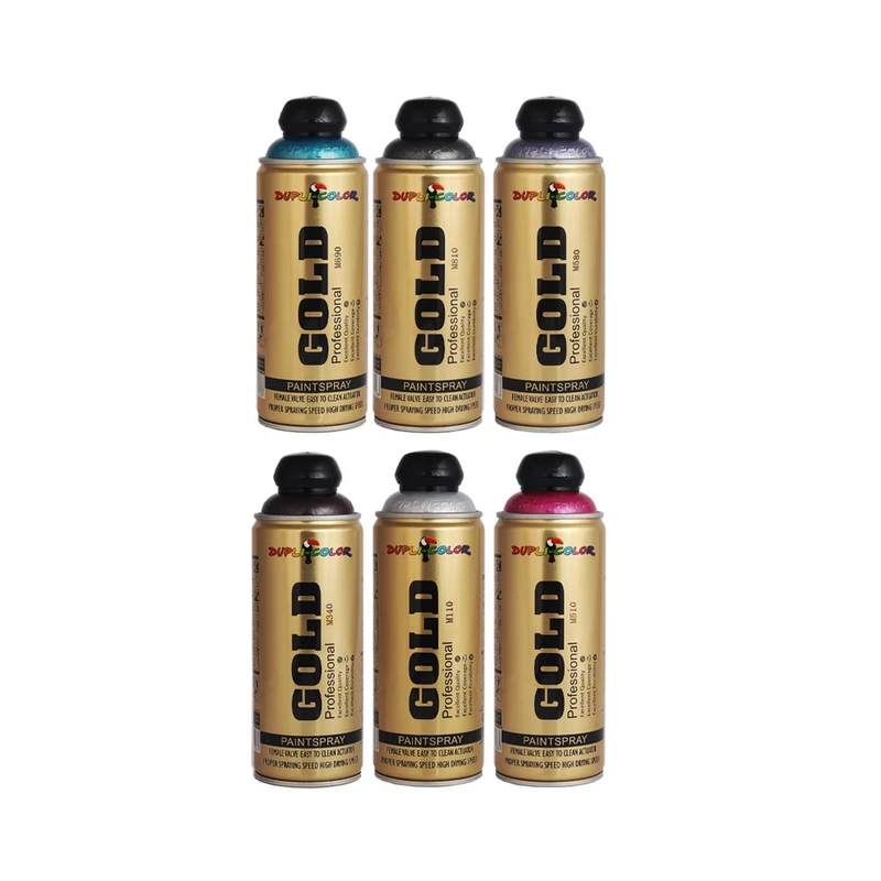 اسپری رنگ یاسی و نوک مدادی و سبز آبی و سرخابی و نقره ای و بادمجانی دوپلی کالر مدل Gold  حجم 400 میلی لیتر