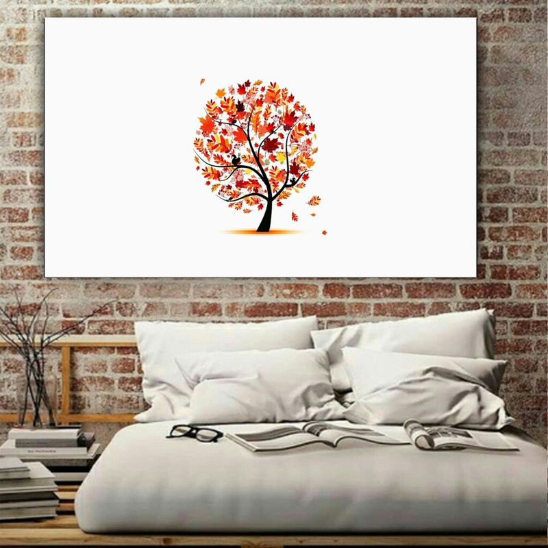 تابلو بوم مدل چرم مخمل طرح مینیمال تک درخت پائیزی کد AR5090