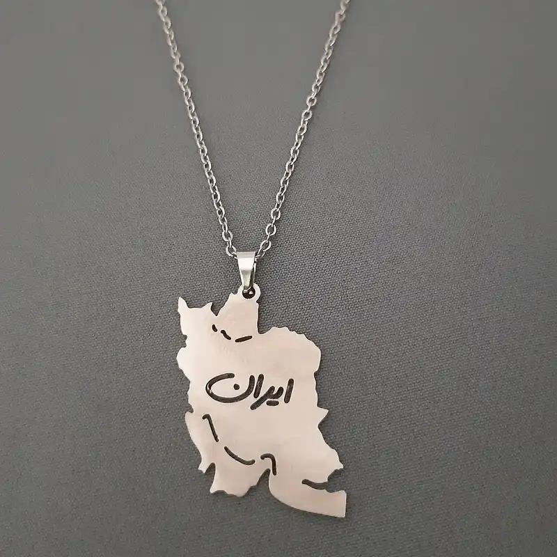 گردنبند مدل استیل طرح نقشه ایران کد hach-14