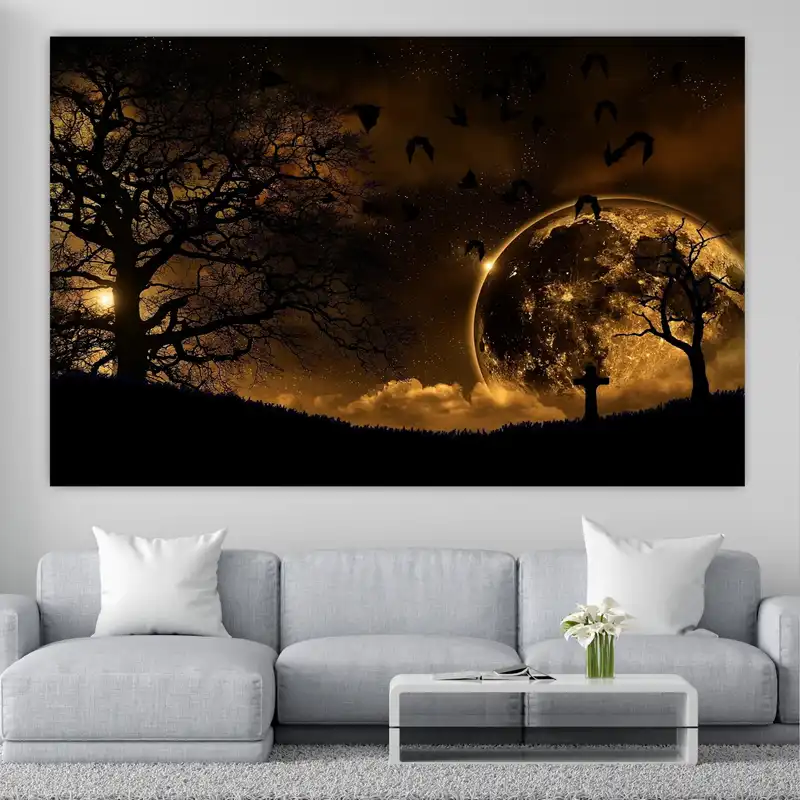 تابلو بوم طرح طبیعت و ماه مدل عاشقانه کد SDB4824