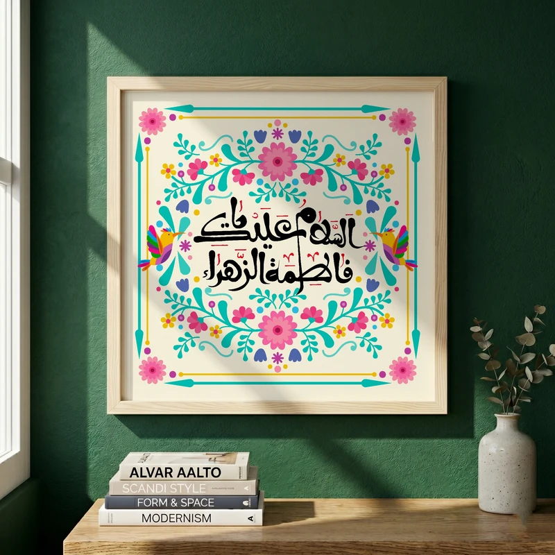 تابلو طرح ولادت حضرت فاطمه (س) مدل G15263 فریم کرم روشن