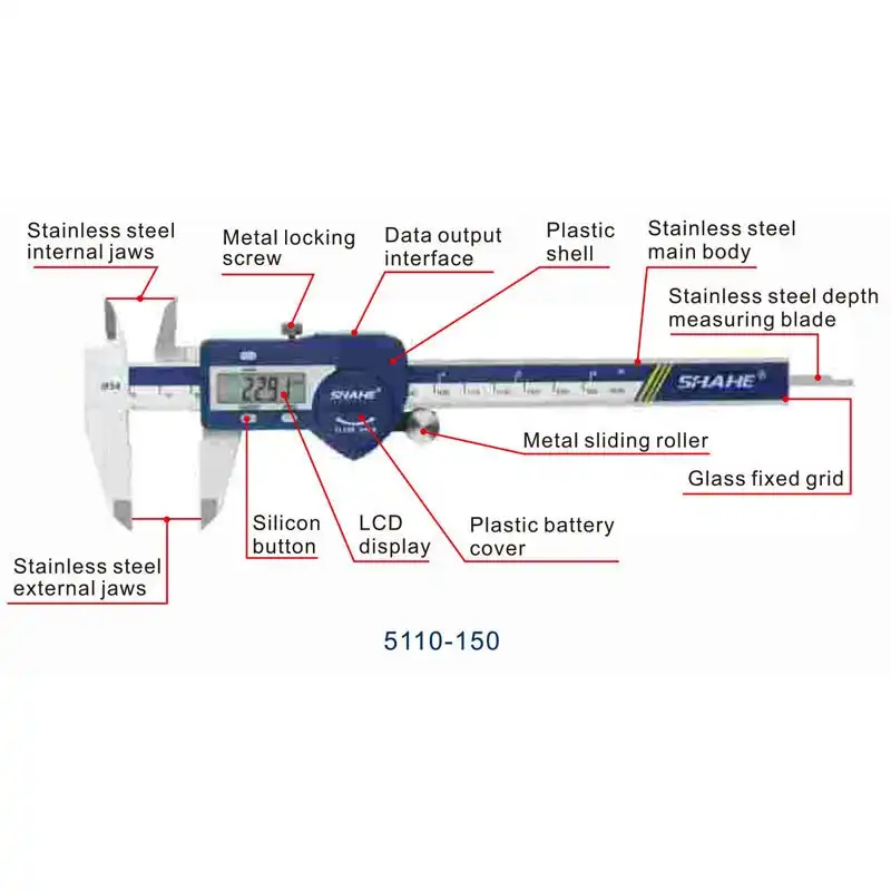 کولیس دیجیتال شاهه مدل sh-6 گستره 0-150 میلیمتری