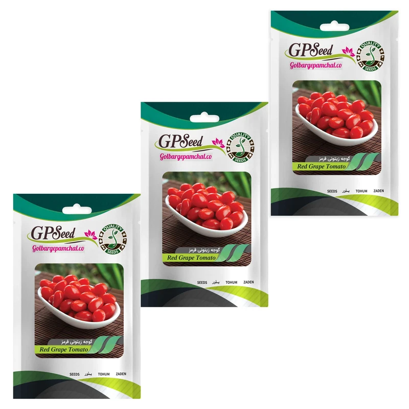 بذر گوجه چری زیتونی قرمز گلبرگ پامچال کد GPF-200 مجموعه 3 عددی 