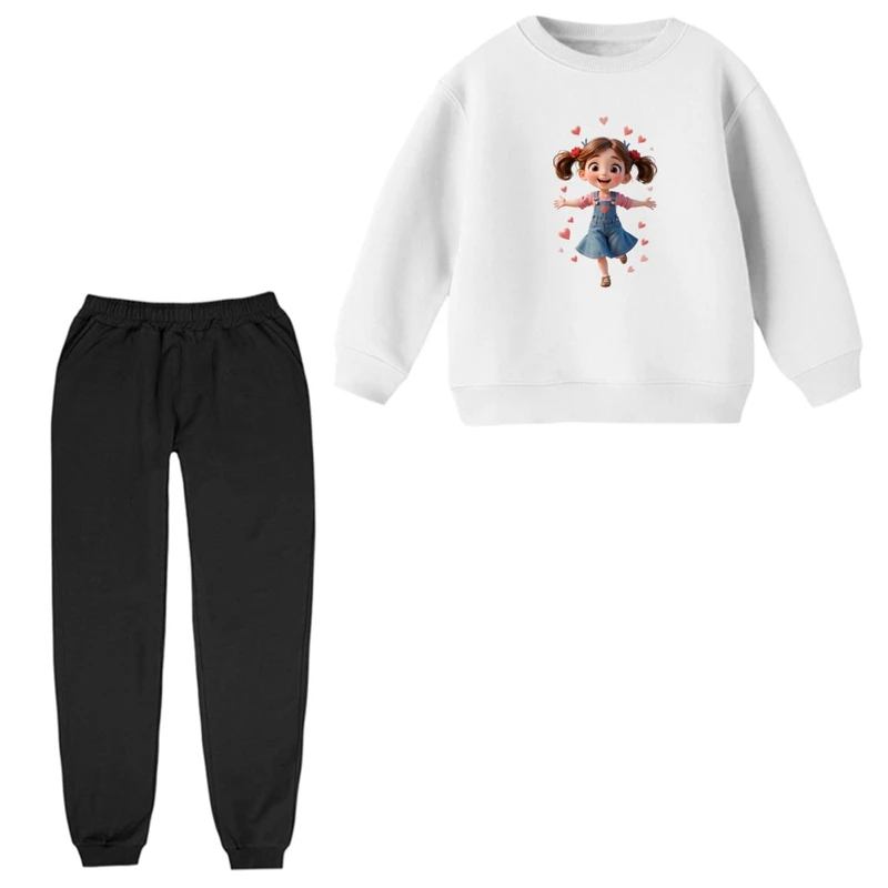 ست سویشرت و شلوار راحتی بچگانه مدل دخترک و قلب  