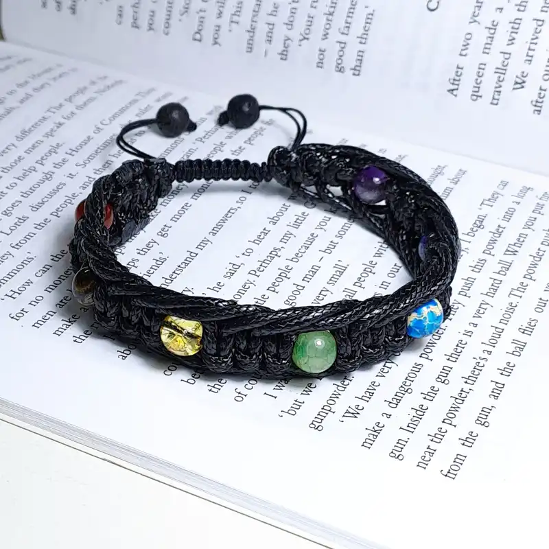 دستبند مدل چرم بافت سنگ هفت چاکرا