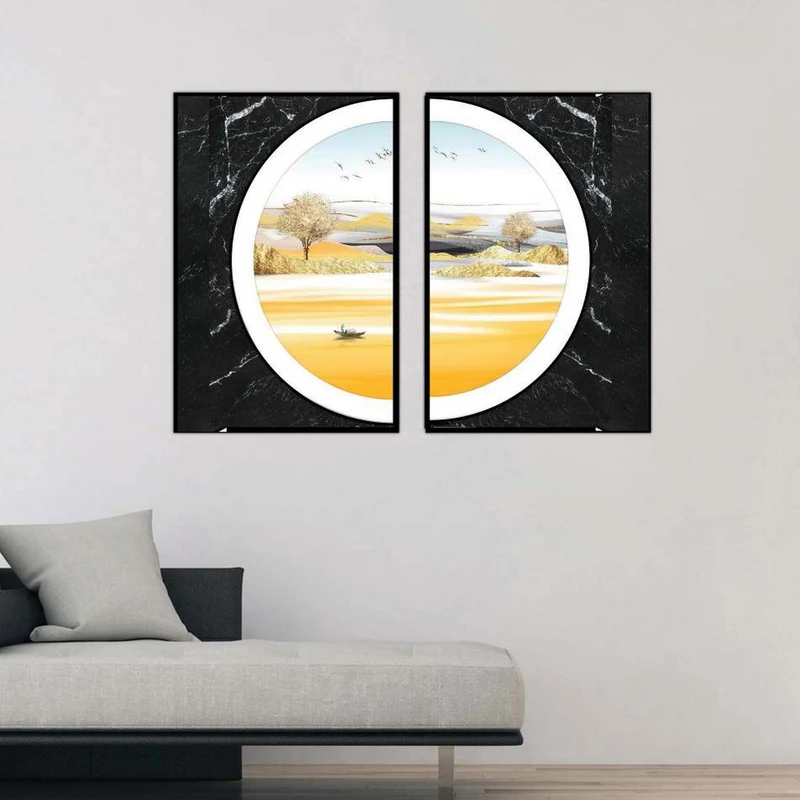 تابلو بکلیت طرح مدرن طبیعت دریا مدل شاین اکلیلی B-1899 مجموعه 2 عددی