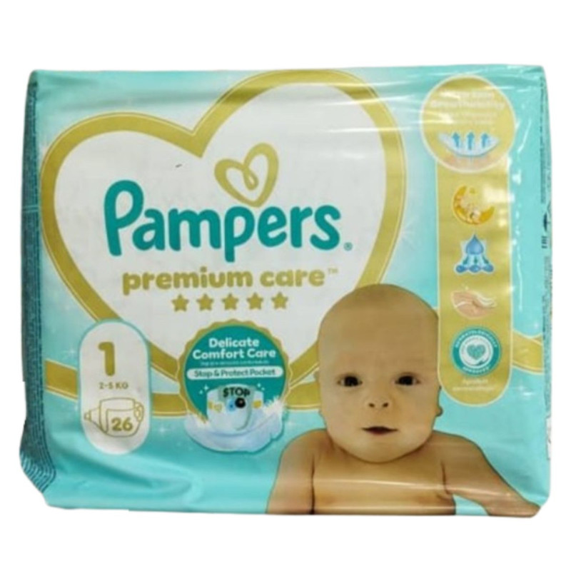 پوشک چسبی بچه پمپرز مدل premium care سایز یک بسته 26 عددی