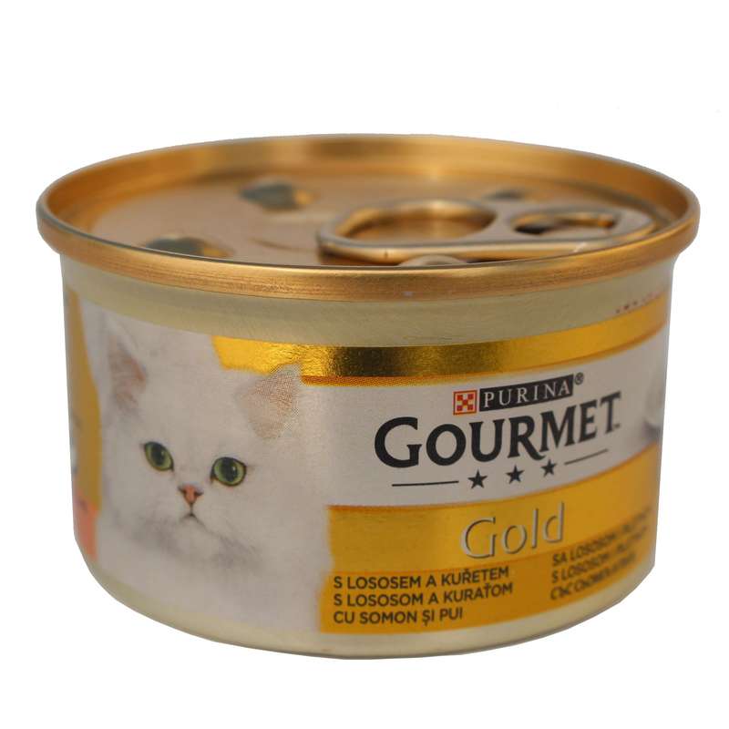 کنسرو گربه گورمت مدل مرغ و سالمون وزن 85 گرم