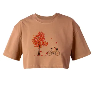 کراپ‌تاپ آستین کوتاه زنانه مدل درخت پاییزی کد L347 K