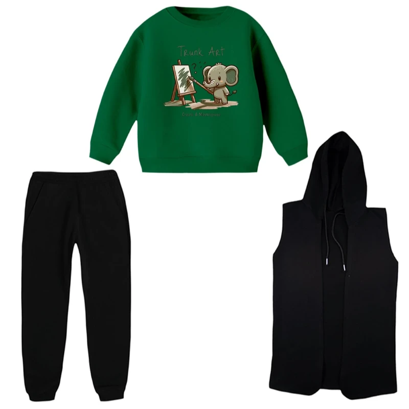 ست 3 تکه لباس راحتی بچگانه مدل فیل نقاش  