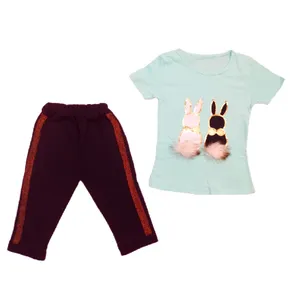 ست تی شرت و شلوارک دخترانه مدل خرگوشی پوم‌دار