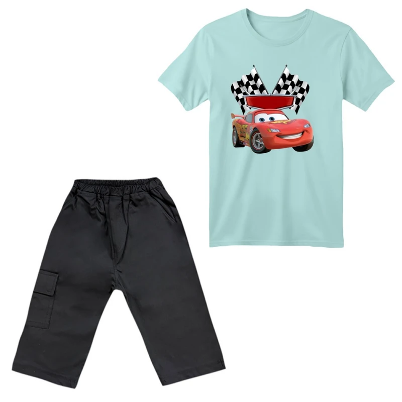 ست تی‌شرت آستین کوتاه و شلوارک پسرانه مدل ماشین ها کد 1
