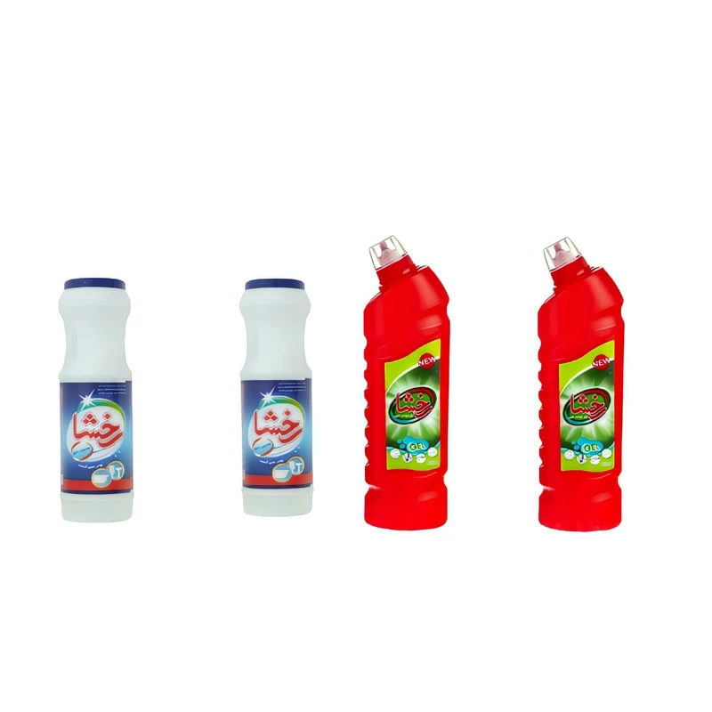 ژل توالت شوی رخشا مدل 02 حجم 800 میلی لیتر و پودر کفشوی رخشا مدل 02 حجم 500 گرم بسته 4 عددی