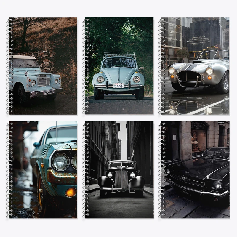 دفتر زبان 50 برگ خندالو مدل دو خط طرح ماشین کلاسیک کد 594 مجموعه 6 عددی