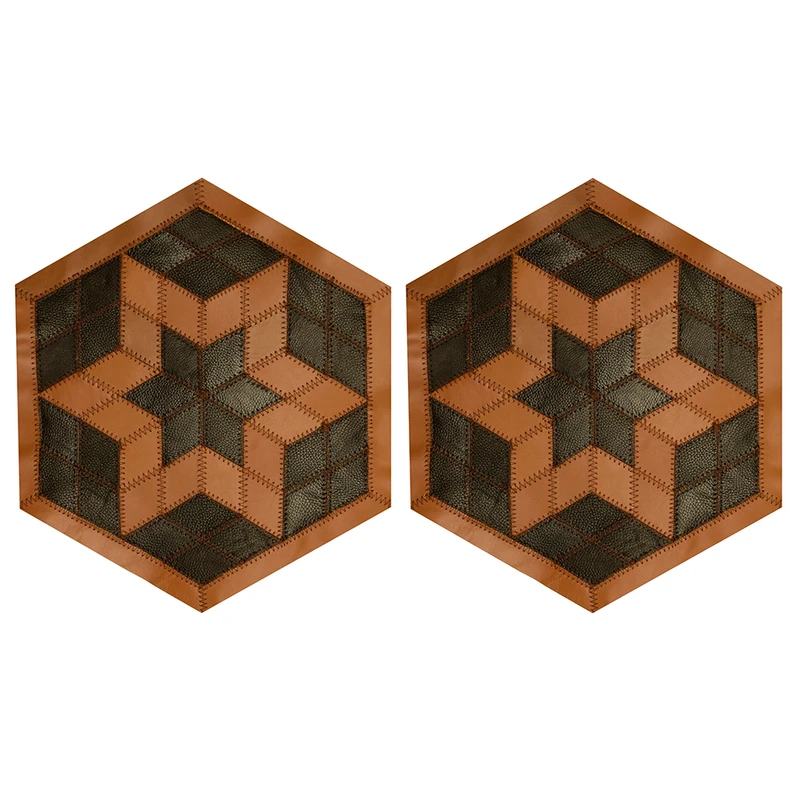 رومیزی مدل شش ضلعی چرم طبیعی کد 002 مجموعه 2 عددی