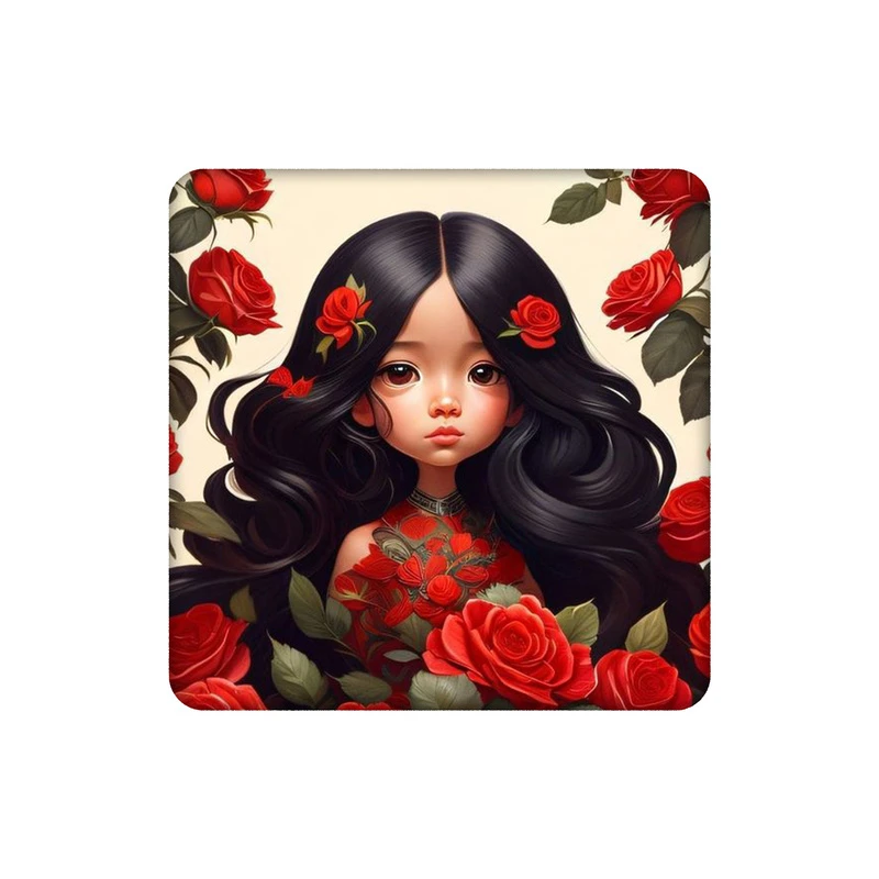 زیرلیوانی طرح دختر و گل های سرخ کد 7381324