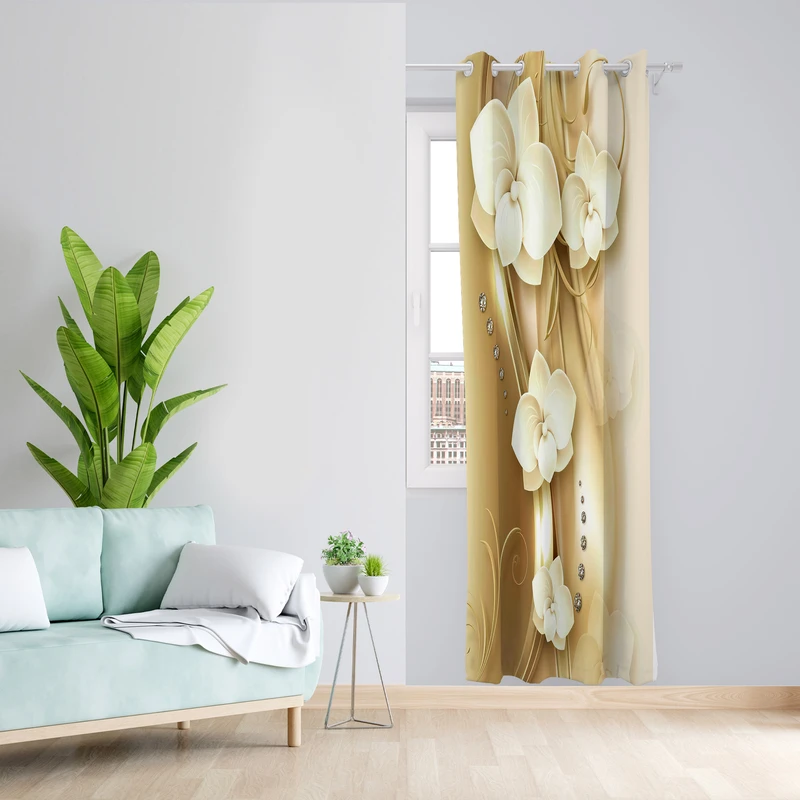 پرده طرح گل طلایی مدل مخمل پانچی کد 1952 z سایز 140x200 سانتی متر