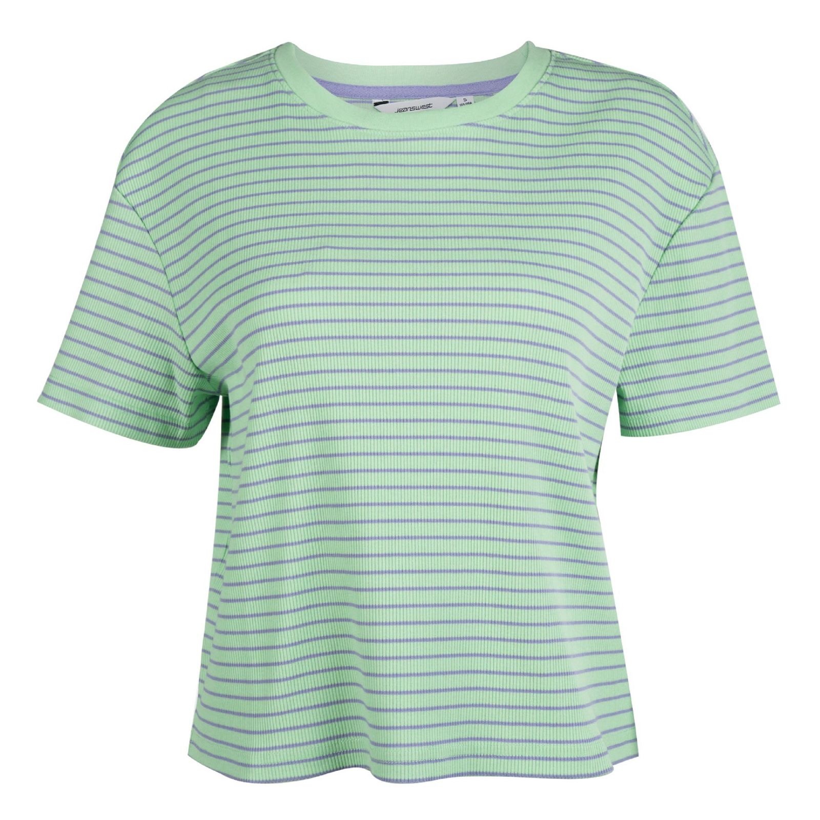 تی شرت آستین کوتاه زنانه جین وست مدل راه‌راه کد 1551270 رنگ سبز -  - 1