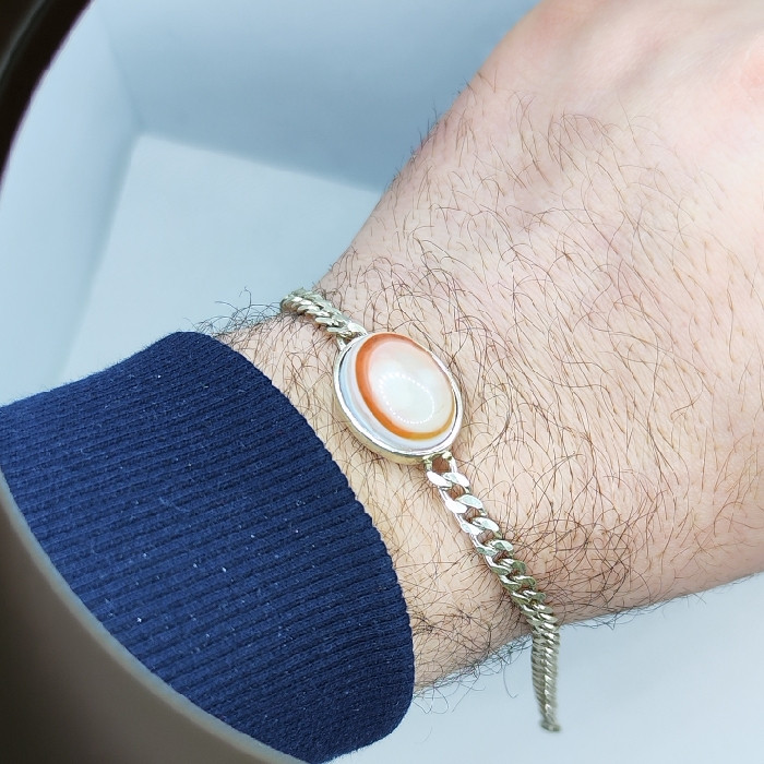 دستبند نقره مردانه نقره جات بافندگان مدل سنگ باباقوری کد 353