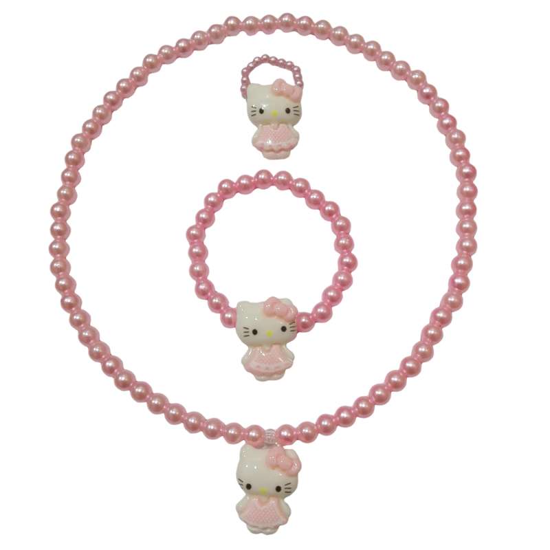 نیم ست دخترانه مدل مروارید کشی طرح کیتی کد 301