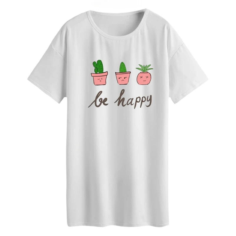 تی شرت لانگ زنانه مدل شاد باش کاکتوس