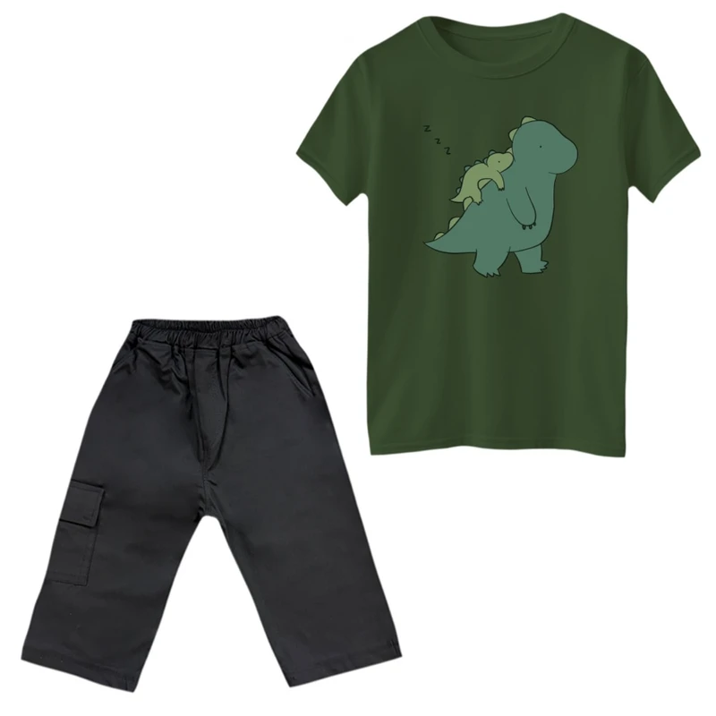 ست تی‌شرت و شلوارک پسرانه مدل دایناسور ها