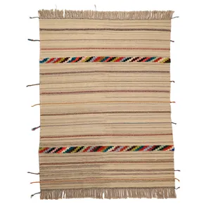 گلیم گبه دستبافت سه متری طرح مدرن کد 4040626 زمینه کرم