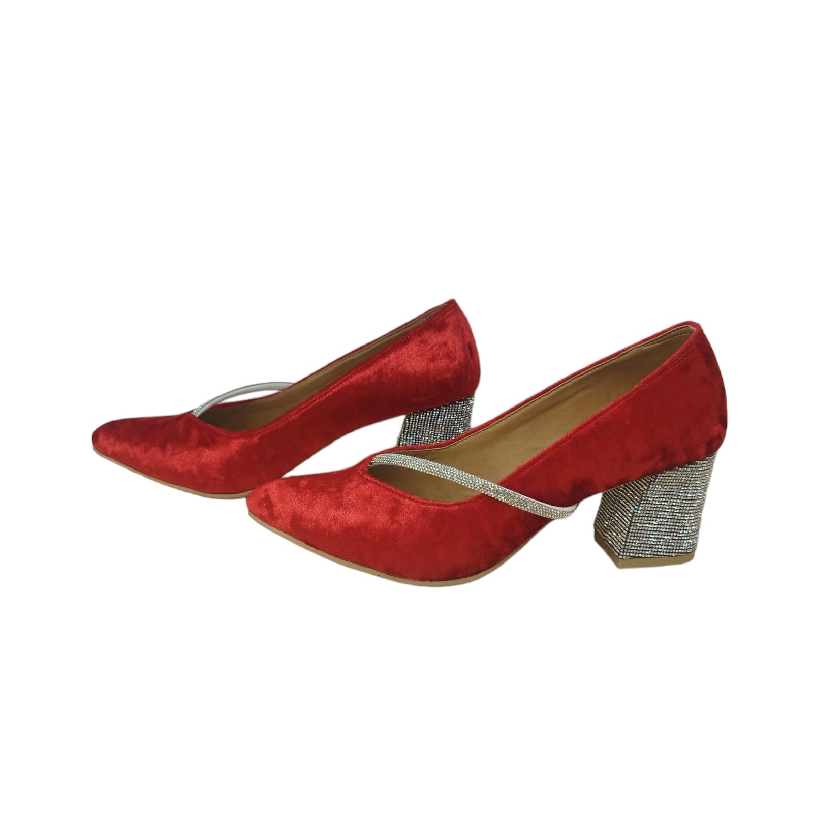 کفش زنانه مدل ZPOM 06 مخمل نگین دار رنگ قرمز -  - 5