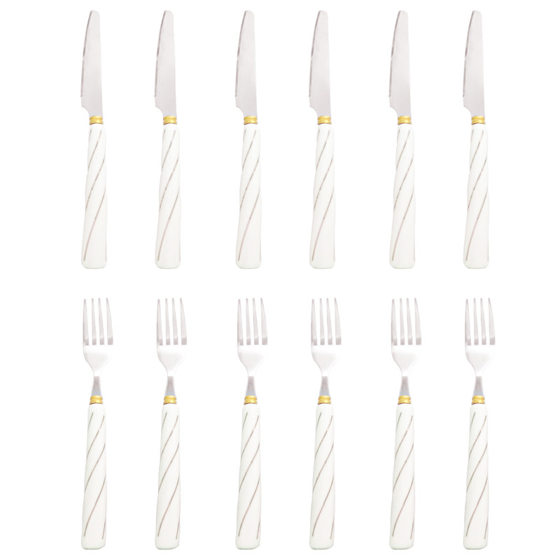 سرویس قاشق و چنگال 12 پارچه مدل سرامیکی طرح خطی