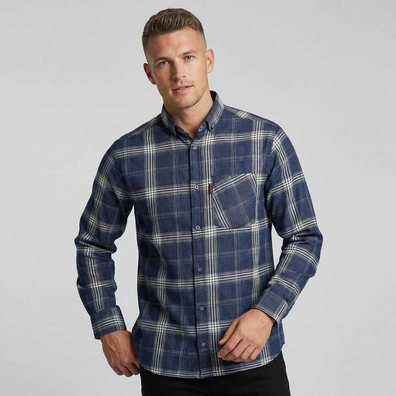 پیراهن آستین بلند یقه برگردان مردانه مدل چهارخانه جیبدار پارامیس 2