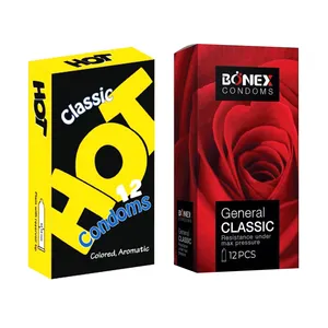 کاندوم بونکس مدل General Classic بسته 12 عددی به همراه کاندوم هات مدل Classic Aromatic بسته 12 عددی