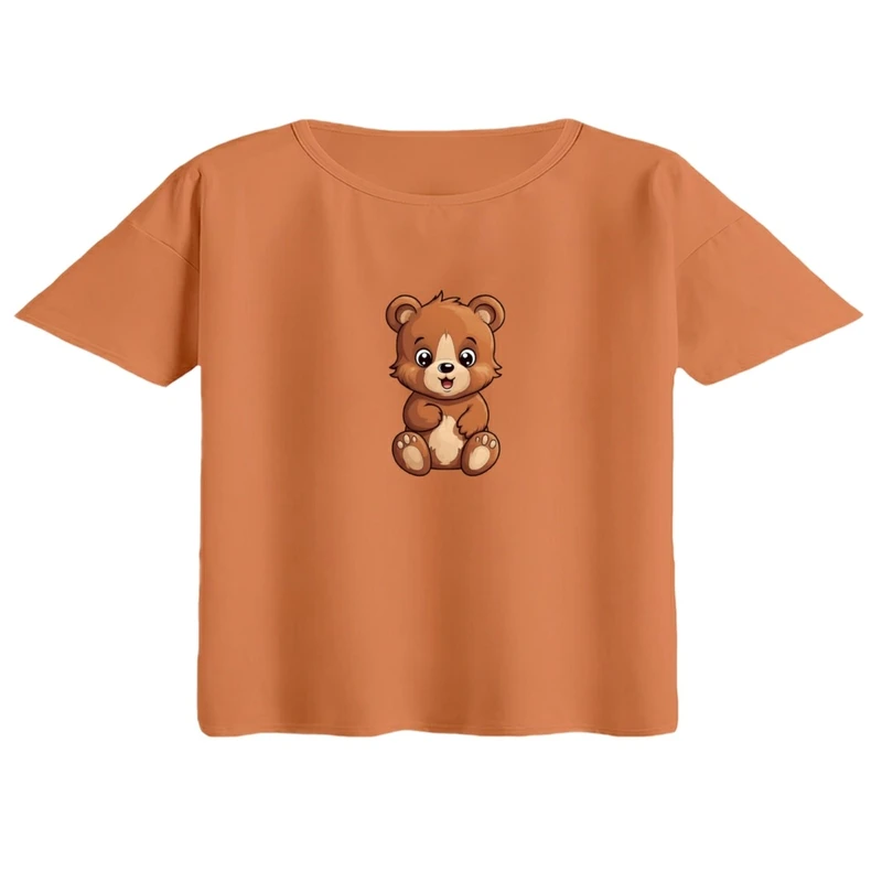 کراپ تی‌شرت آستین کوتاه زنانه مدل تدی کد 02 رنگ گلبهی