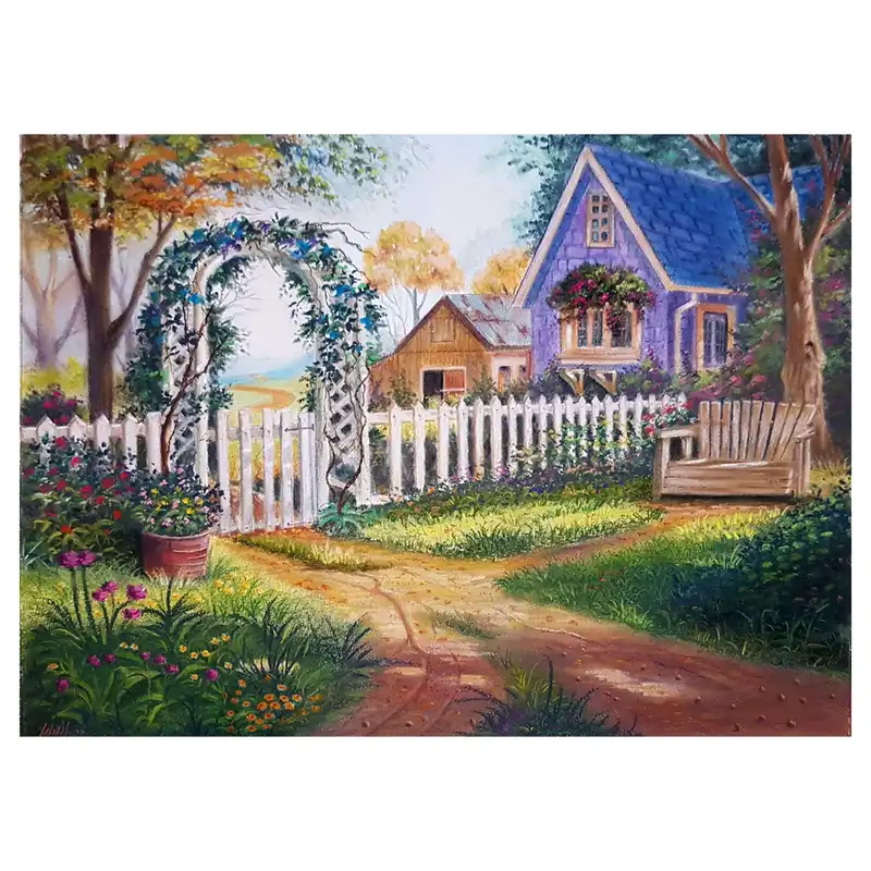 تابلو نقاشی پاستل مدل خانه باغ روستایی کد ans-13