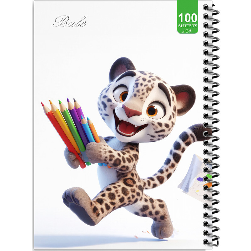 دفتر نقاشی 100 برگ بله مدل رحلی طرح فانتزی حیوانات، پلنگ کد A4-N252