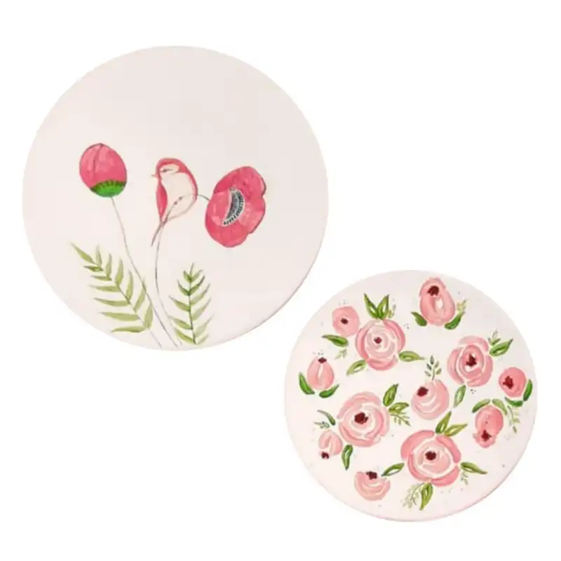 بشقاب دیوارکوب سفالی طرح رز کد 0002 مجموعه 2 عددی