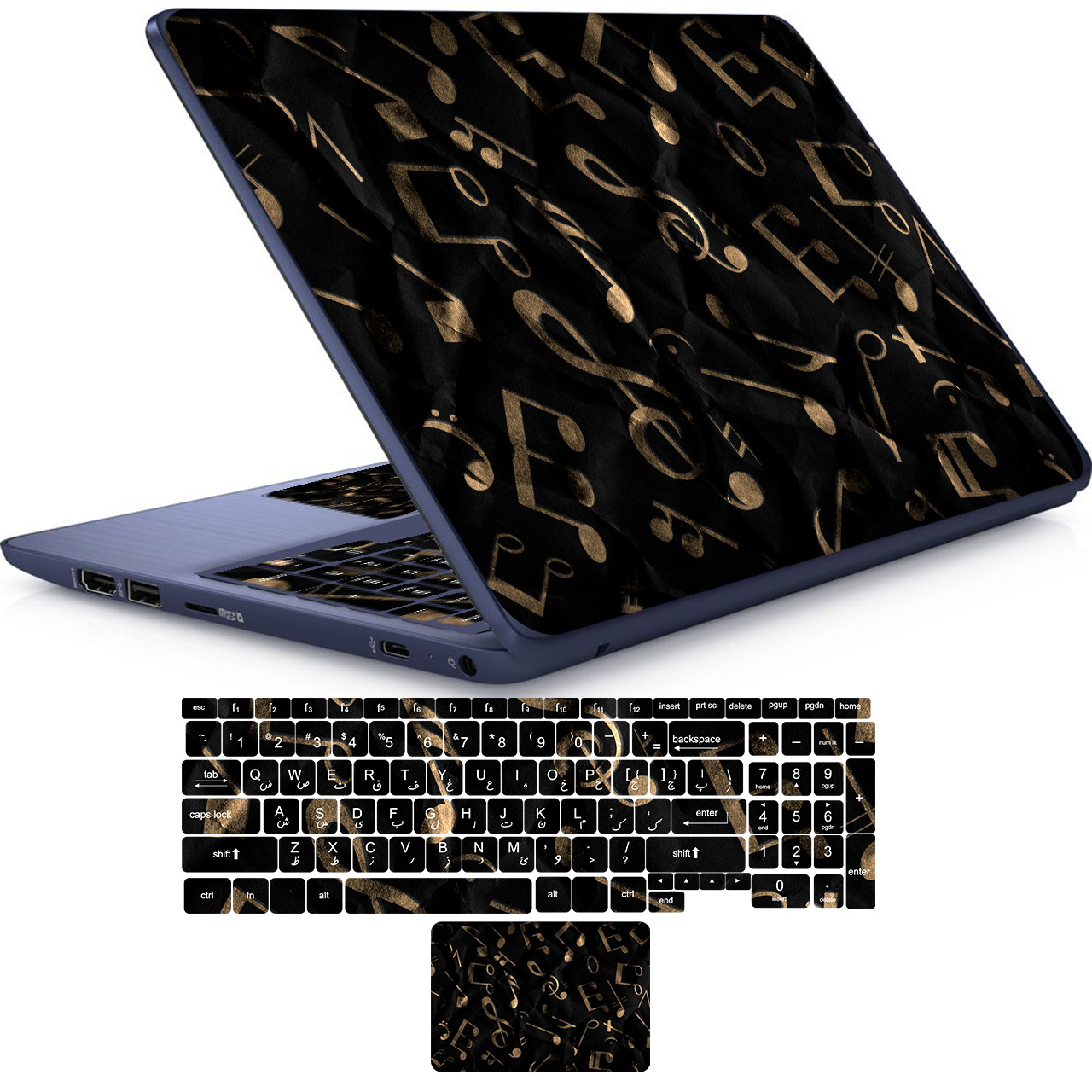 استیکر لپ تاپ راتیانا مدل نت موسیقی مناسب برای لپ تاپ 15 تا 17 اینچ به همراه برچسب حروف فارسی کیبورد