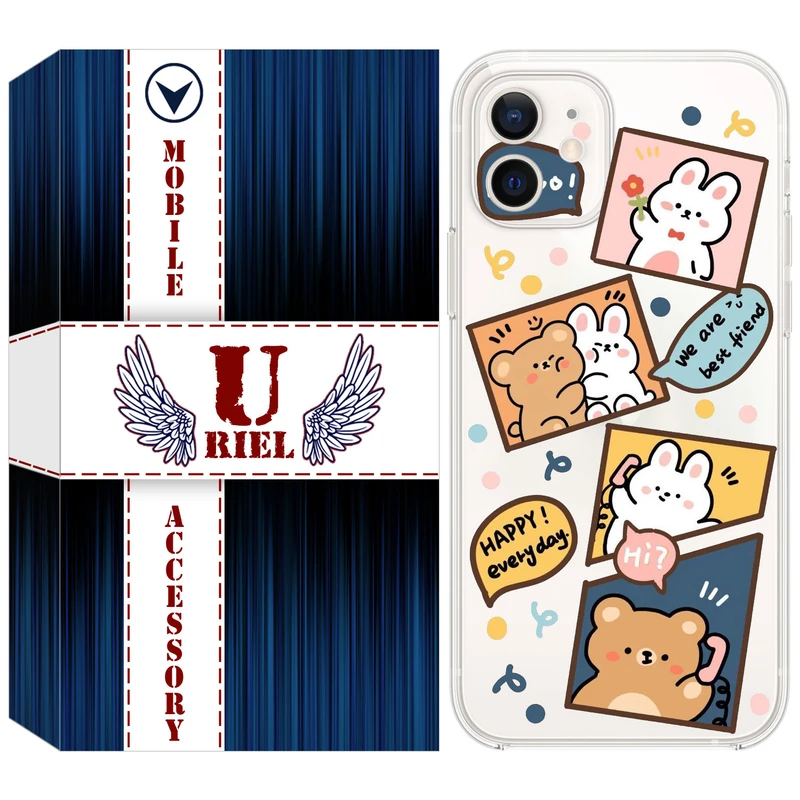 کاور یوریل قاب مدل Clear کد 19 طرح خرگوش و خرس مناسب برای گوشی موبایل اپل iPhone 12