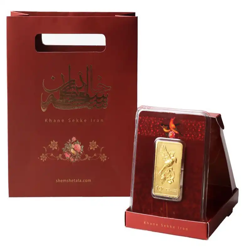 شمش طلا 24 عیار خانه سکه ایران مدل نقش برجسته  گل و بلبل