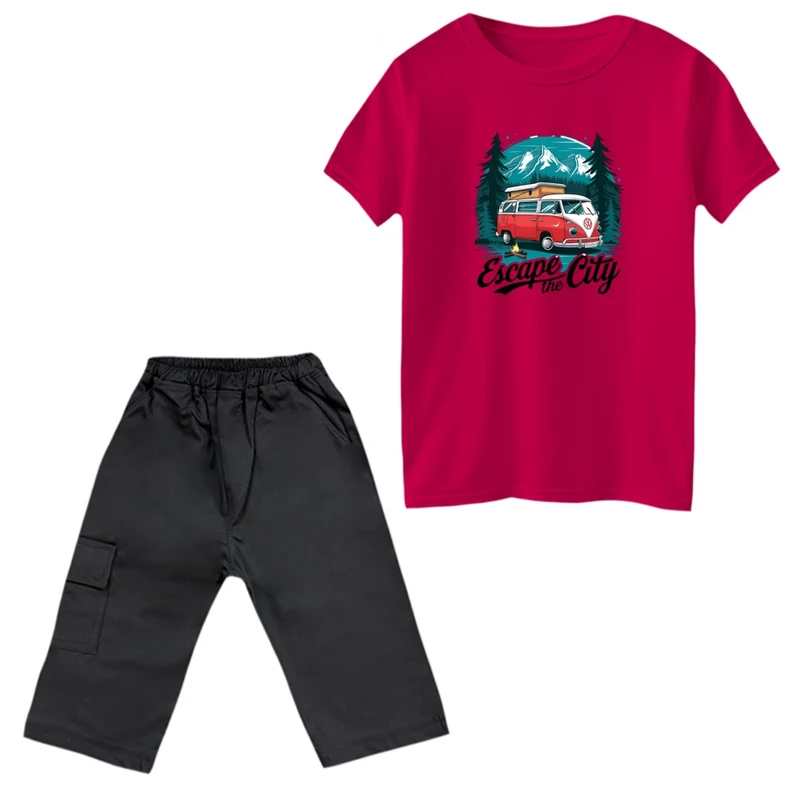 ست تی‌شرت و شلوارک پسرانه مدل کمپ