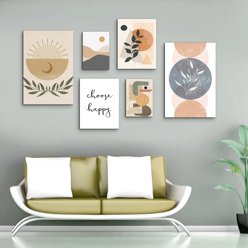 تابلو شاسی بکلیت طرح نقاشی مینیمال خورشید مدل SH-979 مجموعه 6 عددی