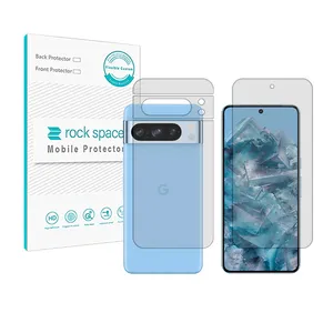 Rockspace HyGEL model transparent screen protector suitable for Google Pixel 8 pro mobile phone along with the back of the phone