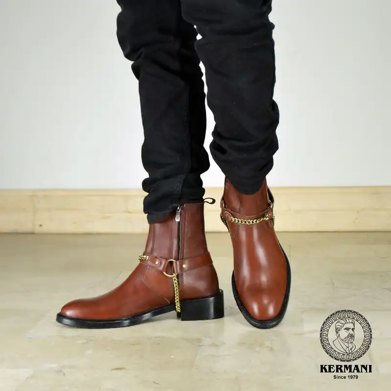 نیم بوت مردانه کرمانی مدل چرم دستدوز طبیعی کد 653 رنگ قهوه ای