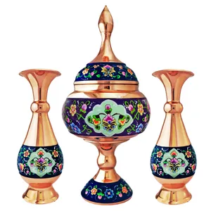  ست 3 تکه گلدان و شکلات خوری مسی مدل پرداز کد trj16