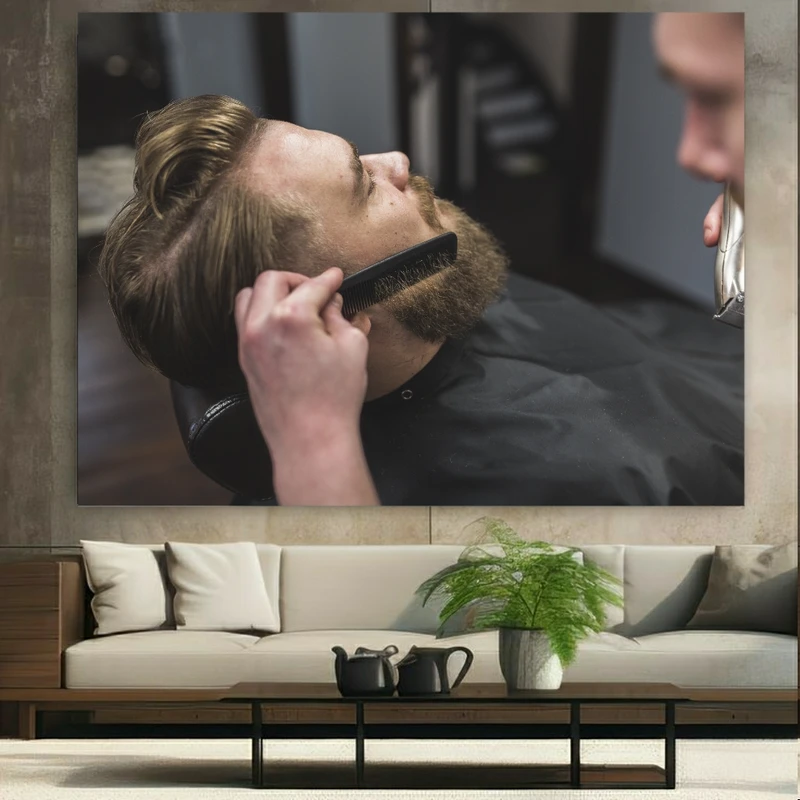 تابلو بوم طرح مخمل آرایشگاه مدل مردانه کد N140