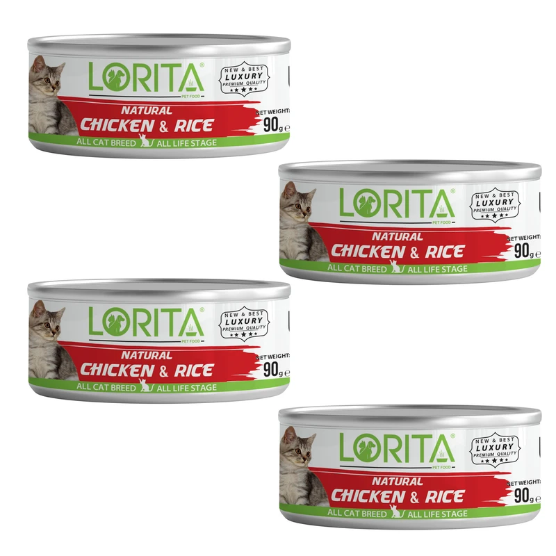 کنسرو غذای گربه لوریتا مدل NATURAL CHICKEN & RICE وزن  90 گرم مجموعه 4 عددی